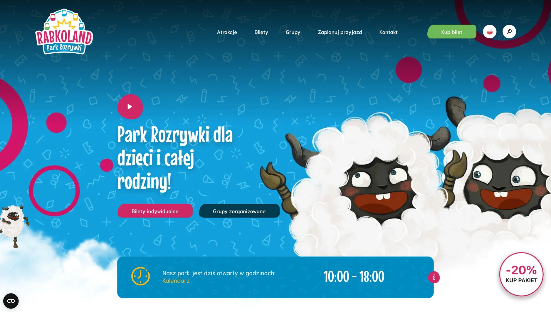 Strona Rabkolandu z logo parku i wejściami do oferty biletów oraz grup - widok z okresu audytu